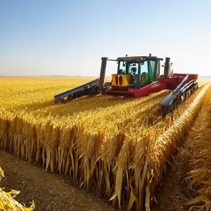 What crops can a 10‑row rotary corn header harvest?