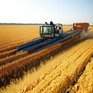 How much can a 16‑row rotary corn header improve harvesting efficiency?